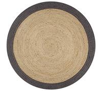 YUTAASU Handwoven Jute Area Rug, 150cm Round Natural & Dark Gray Two-Tone, Handcrafted Boho Chic Floor Mat for Living Room Decor, Durable Eco-Friendly Fiber