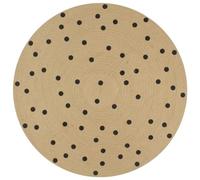 YUTAASU Handwoven Jute Area Rug with Black Polka Dots, 120cm Round Natural Fiber Floor Mat for Boho Home Decor, Eco-Friendly Textured Carpet, Low Maintenance Handmade