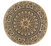 YUTAASU Handwoven Jute Area Rug with Dark Blue Floral Pattern, 150cm Round Natural Fiber Floor Mat for Boho Home Decor, Handcrafted Textured Weave for Living Room