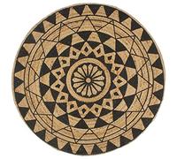 YUTAASU Handwoven Jute Area Rug with Modern Floral Pattern, 150cm Round Natural Fiber Floor Mat for Boho Home Decor, Black Design on Neutral Base, Durable Low