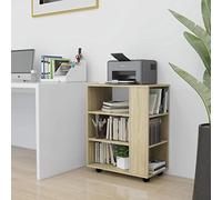 YUTAASU Mobiletto con Rotelle in Legno Multistrato Rovere Sonoma, Carrello Porta Stampante e Documenti con 4 Ruote di cui 2 Bloccabili, Mobile Scrivania 60x35x75 cm per Ufficio
