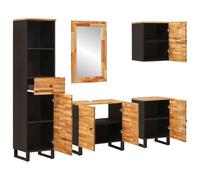 YUTAASU Moderno set da bagno da 5 pezzi in legno di mango massiccio con lavabo, specchio, due armadi e armadietto pensile, design minimalista per più spazio e stile