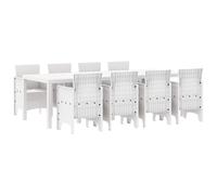 YUTAASU Moderno set da pranzo da giardino, 9 pezzi, in polyrattan grigio chiaro, con cuscino in poliestere, configurazione tavolo rettangolare per terrazza e giardino, set da pranzo per riunioni di