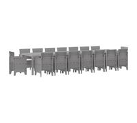 YUTAASU Moderno set da pranzo da giardino con cuscini, 17 pezzi, grigio chiaro, in rattan sintetico, per terrazza, 400 x 100 cm, braccioli piatti, facile da montare