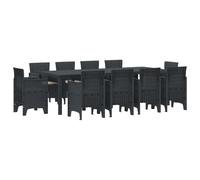 YUTAASU Moderno set da pranzo da giardino in polyrattan, 11 pezzi, antracite con cuscini in poliestere, configurazione tavolo rettangolare per terrazze e giardini, set da giardino in polipropilene