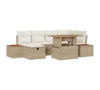 YUTAASU Moderno set di divani da giardino da 7 pezzi, beige, in polyrattan e legno di acacia, con telaio in acciaio, composto da due sedute centrali, una piazza ad angolo, due divani, un poggiapiedi