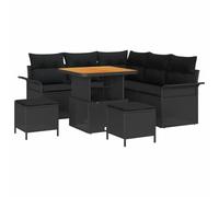 YUTAASU Moderno set di divani da giardino da 8 pezzi con cuscini, in polyrattan e legno di acacia, nero, tavolo regolabile, schienale elegante, facile da montare