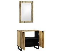 YUTAASU Moderno set di mobili da bagno con specchio piatto 50 x 70 cm e lavabo 62 x 33 x 58 cm, in legno marrone, armadietto da bagno con porta, gambe in metallo nero, molto spazio
