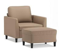YUTAASU Poltrona con sgabello marrone cappuccino, 60 cm, in pelle sintetica resistente con robusto telaio in compensato e metallo, spessa imbottitura per una seduta confortevole, poggiapiedi versatile