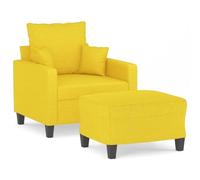 YUTAASU Poltrona giallo chiaro con poggiapiedi 60 cm, tessuto spesso imbottito con braccioli e cuscini per lo schienale, struttura stabile in compensato e metallo, versatile come poltrona relax o