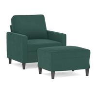 YUTAASU Poltrona in velluto verde scuro con poggiapiedi, 60 cm, spessa imbottita, con braccioli e cuscino per lo schienale, robusta struttura in compensato e metallo, sgabello versatile come