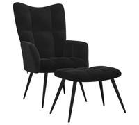YUTAASU Poltrona relax in velluto nero con sgabello, design moderno con elementi a blocco, spessa imbottitura in schiuma, robusto telaio in acciaio, portata fino a 110 kg, elegante rivestimento in