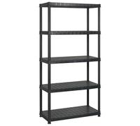 YUTAASU Scaffale in plastica con 5 ripiani, nero, 183 x 45,7 x 185 cm, versatile come libreria, scaffale decorativo o scaffale per piante, design compatto per sfruttare al meglio lo spazio