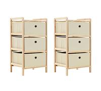 YUTAASU Scaffale Portaoggetti in Legno Massello con 3 Cestini in Tessuto Beige, Mobile Leggero per Organizzazione Casa, Struttura Cedro e Contenitori in Polipropilene, Facile
