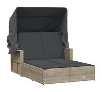 YUTAASU Sdraio doppio con cuscini e tetto estensibile, grigio chiaro, polyrattan, schienale regolabile per il massimo comfort