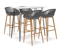 YUTAASU Set da bar da 5 pezzi bianco e grigio dal design moderno per interni e giardini, include tavolo alto e sgabello da bar in materiali resistenti, elegante set di mobili per bar, pub
