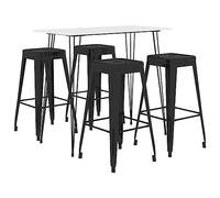 YUTAASU Set da bar da 5 pezzi bianco e nero dal design moderno per bar, giardino e ristorante, include tavolino alto e sgabello impilabile in robusto metallo e MDF di facile manutenzione