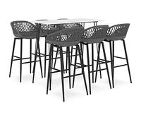 YUTAASU Set da bar da 7 pezzi bianco e grigio dal design moderno per interni e giardini, piano in MDF e telaio in metallo verniciato a polvere per una maggiore stabilità, sgabelli da bar ergonomici