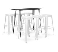 YUTAASU Set da bar da 7 pezzi, nero e bianco con design moderno per bar, giardino e ristorante, piano del tavolo in MDF e telaio in metallo verniciato a polvere, sgabelli da bar stabili e impilabili