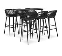 YUTAASU Set da bar da 7 pezzi, nero, moderno tavolo alto con 4 sgabelli da bar, pub o giardino, struttura stabile in metallo e MDF facile da pulire, sedie ergonomiche