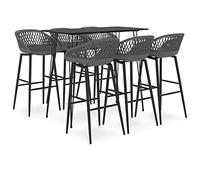 YUTAASU Set da bar nero e grigio da 7 pezzi dal design moderno per arredare interni, giardino, bar o ristorante, include tavolino alto con piano in MDF e struttura in metallo verniciato a polvere
