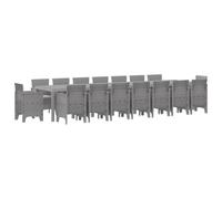YUTAASU Set da giardino in polyrattan, 17 pezzi, con cuscino, grigio chiaro, 400 x 100 cm, moderno set da pranzo da giardino con braccioli piatti, facile da montare, per terrazze