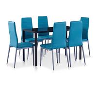 YUTAASU Set da pranzo da 7 pezzi, con tavolo in vetro temperato e sedie in ecopelle, set moderno per soggiorno elegante, 1 tavolo e 6 sedie, comoda imbottitura, leggero