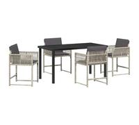 YUTAASU Set da pranzo da giardino, 5 pezzi, in polyrattan grigio chiaro, con tavolo da giardino con piano in vetro, set da 5 pezzi composto da comode sedie con braccioli e un grande tavolo, gambe in