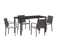 YUTAASU Set da pranzo da giardino, 5 pezzi, in rattan sintetico marrone e nero, con cuscini rimovibili, design moderno per terrazza, robusto telaio in acciaio, ideale per primavera e estate.