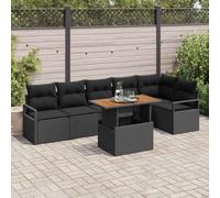 YUTAASU Set da pranzo da giardino con cuscini, 7 pezzi, nero e marrone, in polyrattan, modulo angolare con vano portaoggetti e tavolo per terrazza