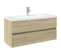YUTAASU Set di 2 mobili da bagno in ceramica e legno con mobiletto da bagno sospeso a parete e lavabo in ceramica, 1 cassetto, design salvaspazio per maggiore spazio in bagno