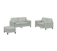 YUTAASU Set di 3 divani in velluto grigio chiaro con cuscini, comodo set di divani con sedili imbottiti spessi e cuscini a rotelle, include un versatile poggiapiedi per una seduta aggiuntiva