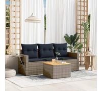 YUTAASU Set di 4 divani da giardino con cuscini grigi in polyrattan, con tavolino con piano in legno di acacia e rivestimenti rimovibili, struttura modulare per una progettazione flessibile