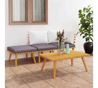 YUTAASU Set di 4 mobili da giardino in legno massello di acacia con cuscini | Resistente alle intemperie, design a doghe, espansione modulare, per terrazza e giardino