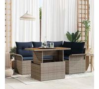 YUTAASU Set di 5 divani da giardino con cuscini in grigio e blu navy, set di mobili da giardino in polyrattan composto da due divani con braccioli, una sedia angolare, una sedia centrale e un tavolo