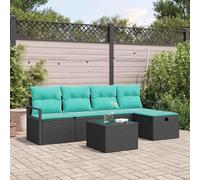 YUTAASU Set di 6 divani da giardino con cuscini, in polyrattan resistente alle intemperie, colore nero e turchese, con spazio nascosto in panche e ottomane, leggero e portatile