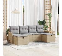 YUTAASU Set di 6 divani da giardino in polyrattan beige grigio chiaro con cuscino, mobili da esterno resistenti alle intemperie, per terrazza, design modulare con vano portaoggetti, comoda imbottitura