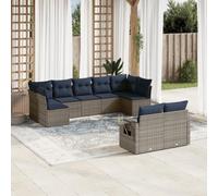 YUTAASU Set di 9 divani da giardino con cuscini, in polyrattan, colore: grigio