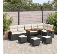 YUTAASU Set di divani da giardino con cuscini, 10 pezzi, colore nero e crema, in rattan sintetico e acciaio, per terrazza e balcone, con rivestimenti rimovibili e resistenza ai raggi UV
