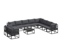 YUTAASU Set di divani da giardino con cuscini, 11 pezzi, in alluminio nero, con cuscini in poliestere antracite, design moderno con piedi regolabili e braccioli quadrati