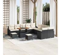 YUTAASU Set di divani da giardino con cuscini, 13 pezzi, in polyrattan, nero, con quattro braccioli, sei due posti, due sgabelli e tavolo per terrazza, giardino, ambienti esterni, struttura modulare