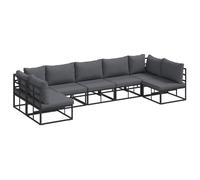 YUTAASU Set di divani da giardino con cuscini, 7 pezzi, in alluminio, colore nero, design moderno con piedini regolabili, cuscini in poliestere con imbottitura in schiuma, per terrazze e giardini