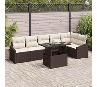 YUTAASU Set di divani da giardino con cuscini, 7 pezzi, marrone e crema, in polyrattan, modulare, con tavolo e 13 cuscini, per terrazza, giardino, balcone