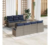 YUTAASU Set di divani da giardino con cuscini, 8 pezzi, in polyrattan grigio, 230 x 62 x 85 cm, composto da tre pezzi centrali, quattro divani e un tavolo con piano in vetro temperato