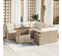 YUTAASU Set di divani da giardino con cuscini, 9 pezzi, beige e crema, in robusto rattan sintetico e legno di acacia, per terrazza e balcone, include due posti a 2 posti, quattro scatole e tavolo