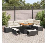 YUTAASU Set di divani da giardino con cuscino, 9 pezzi, in rattan sintetico e legno di acacia, per terrazza, design modulare con resistenza alle intemperie e comfort