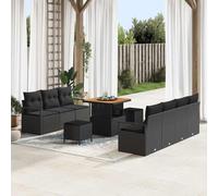 YUTAASU Set di divani da giardino da 10 pezzi con cuscino e funzione di memoria, colore nero, mobili da esterno in polyrattan con tavolo in legno di acacia e telaio in acciaio, comodi cuscini per
