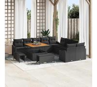 YUTAASU Set di divani da giardino da 13 pezzi, colore nero, con cuscini e vano portaoggetti in polyrattan, facile da pulire, mobili da esterno per terrazza e giardino, divani a quattro braccioli, sei