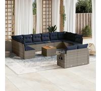 YUTAASU Set di divani da giardino da 13 pezzi con cuscini grigi in polyrattan, con tavolino e piano in legno di acacia, rivestimenti rimovibili, struttura modulare per una progettazione flessibile