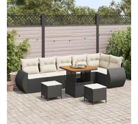 YUTAASU Set di divani da giardino da 9 pezzi con cuscini neri e crema, in polyrattan e legno di acacia, per terrazza, mobili modulari per esterni con resistenza ai raggi UV e rivestimento facile da